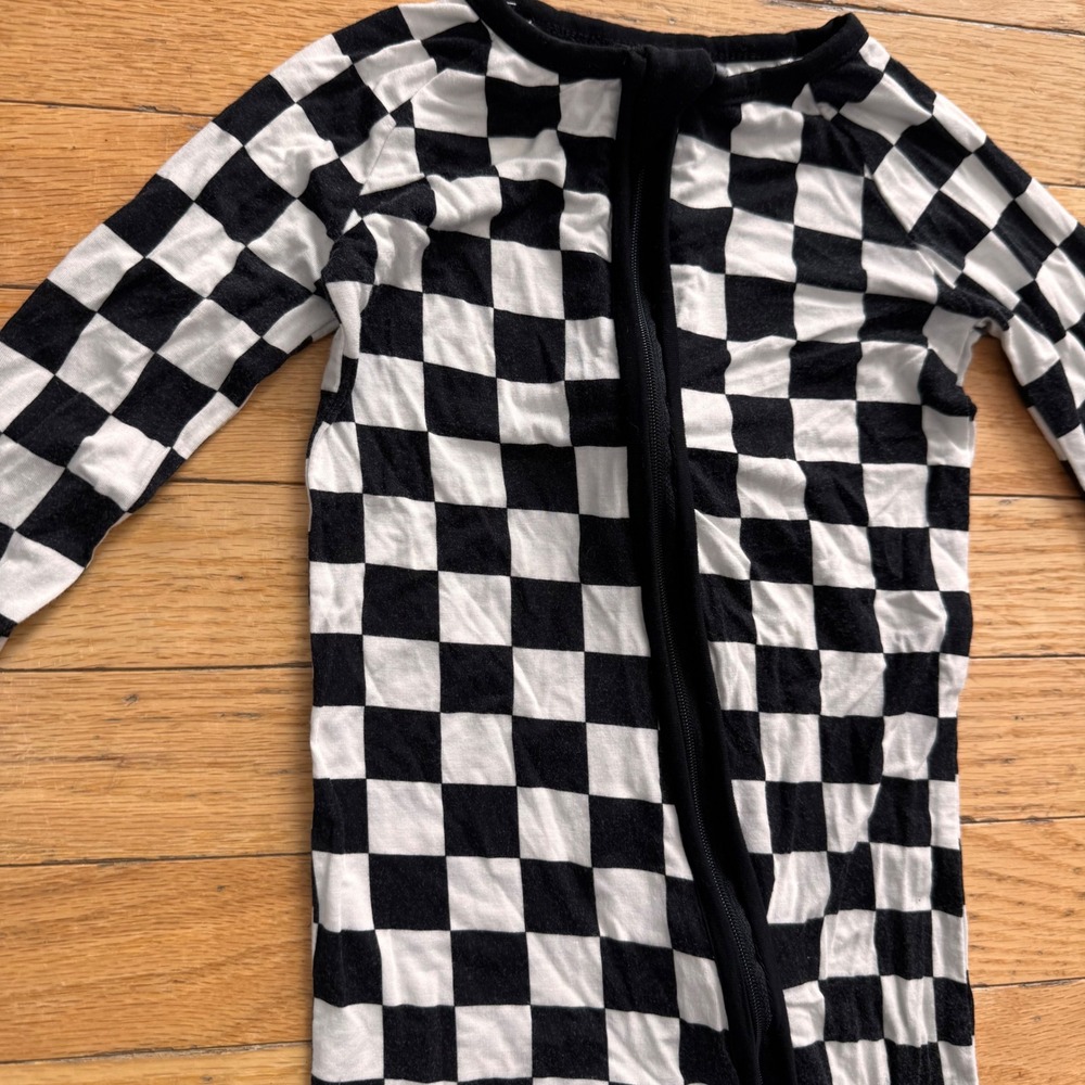 Little One Shop Bamboo Viscose Checkered Zip Romper Black White 12-18M Sleeper